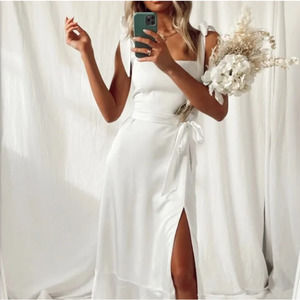 NEW Show Me Your Mumu Garden Midi Dress in Ivory White Luxe Satin